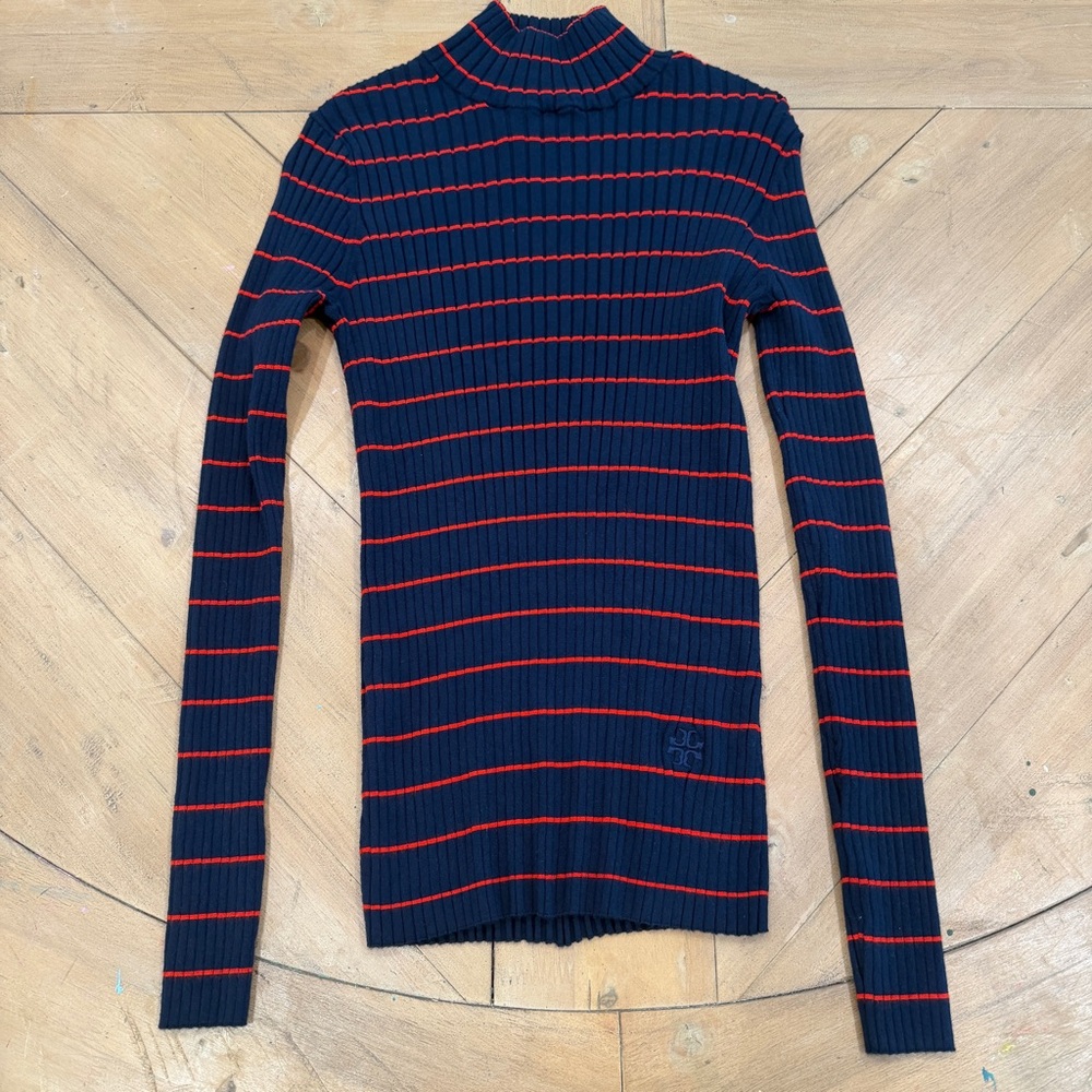 Tory Burch Sport Ribbed Navy and Red Women's Top. Lots of stretch. Small